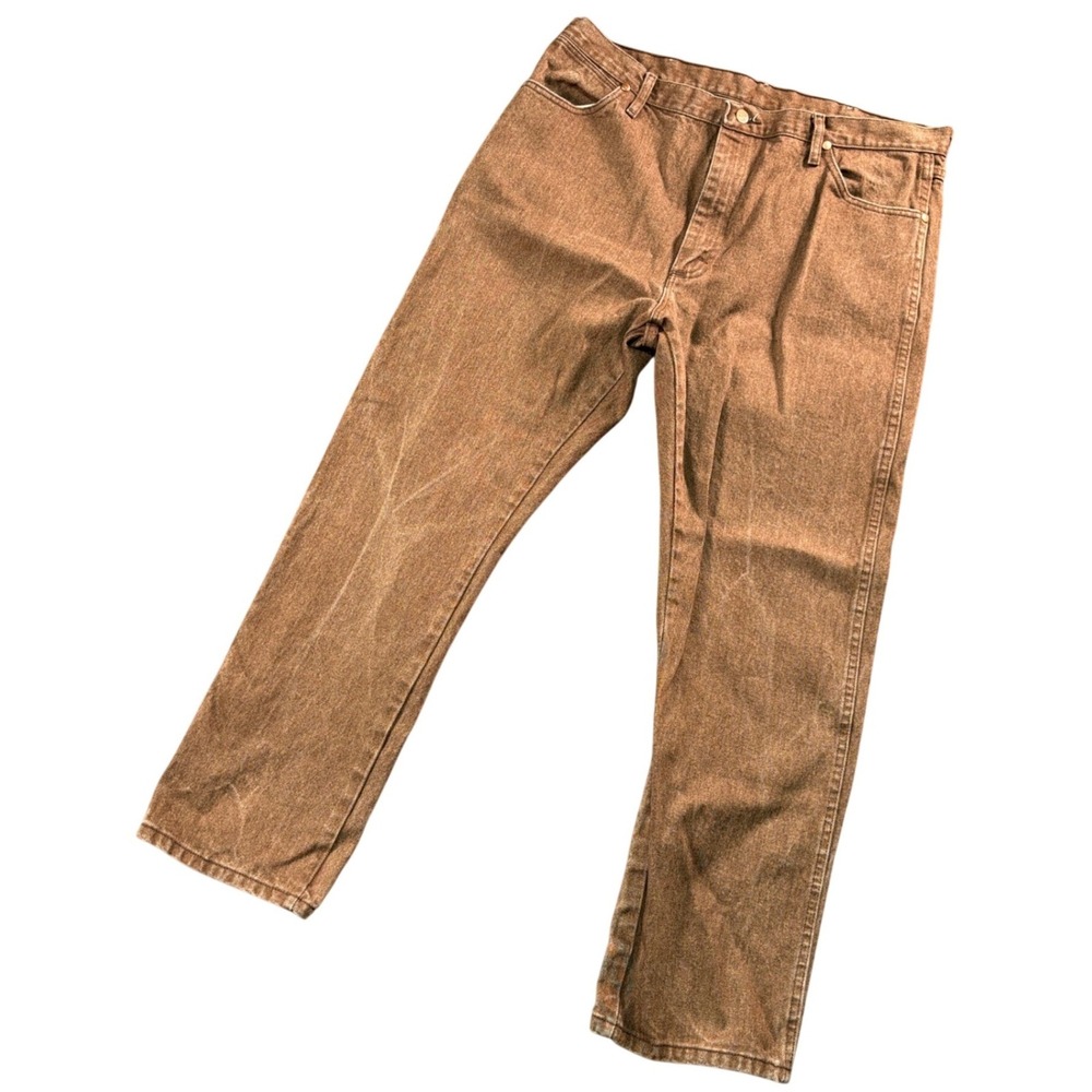 Wrangler Cowboy Cut Jeans 37x29.5 Brown Y2K Western Rodeo Distressed - Picture 2 of 11